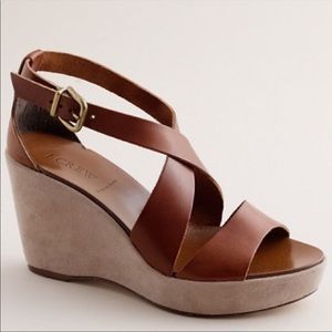NIB J. Crew Marguerite Leather Wedge Sandal